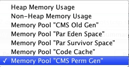 JConsole memory pool dropdown